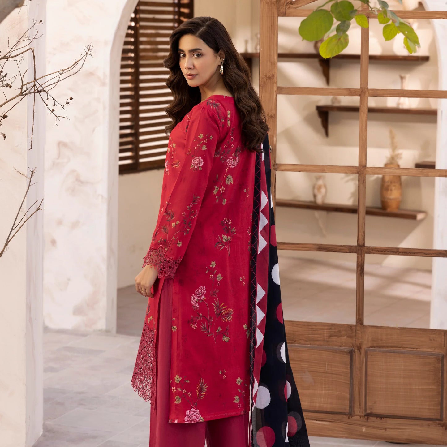 3 Piece Stitched Lawn Suit with Embroidery & Print