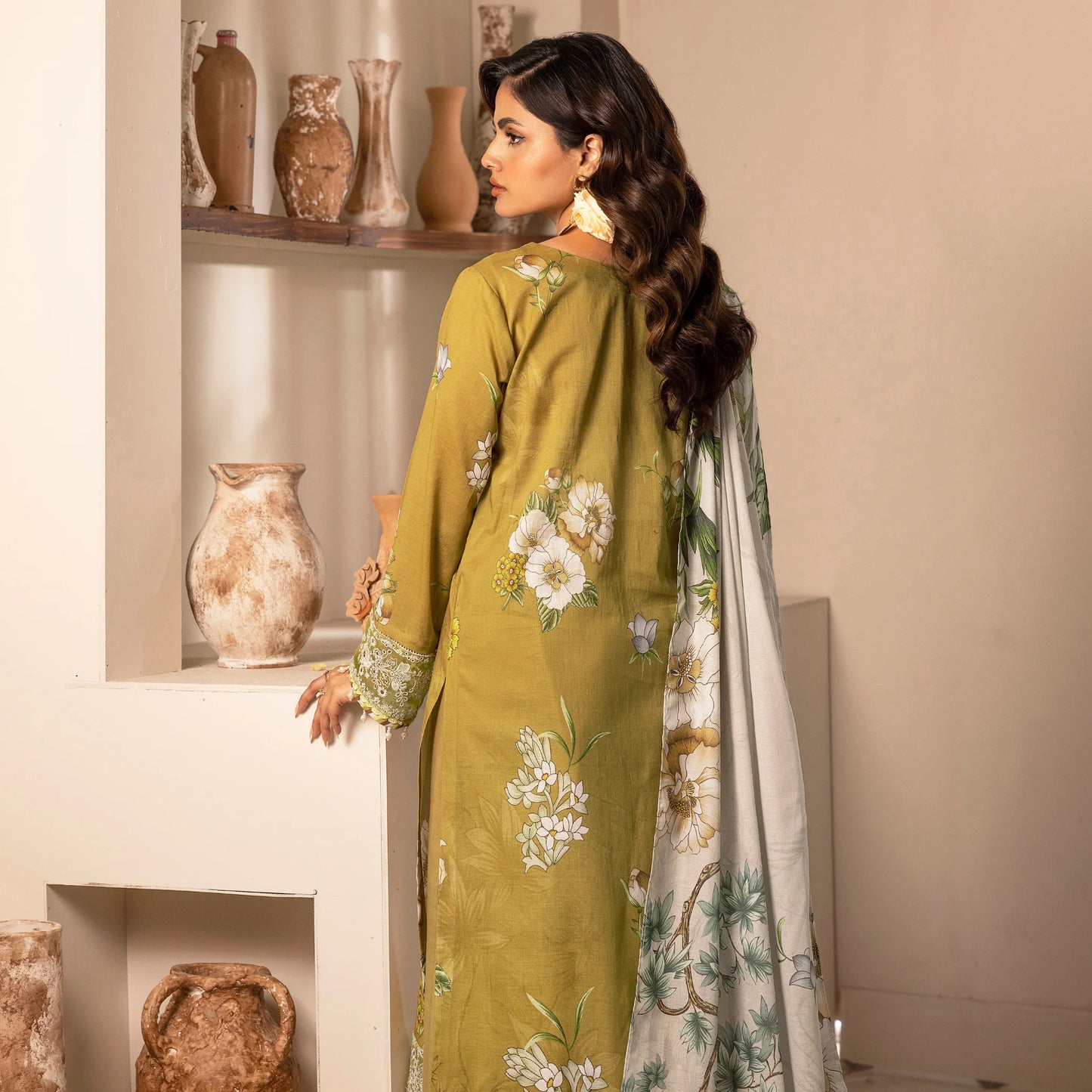 3 Piece Stitched Lawn Suit with Embroidery & Print