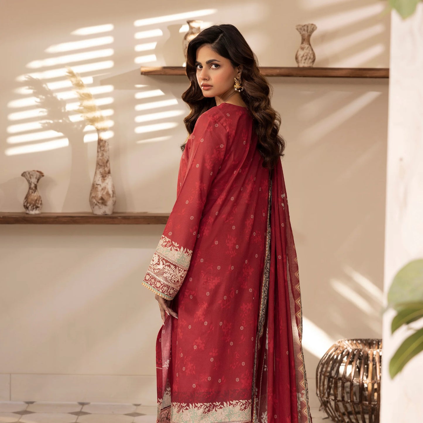 3 Piece Stitched Lawn Suit with Embroidery & Print