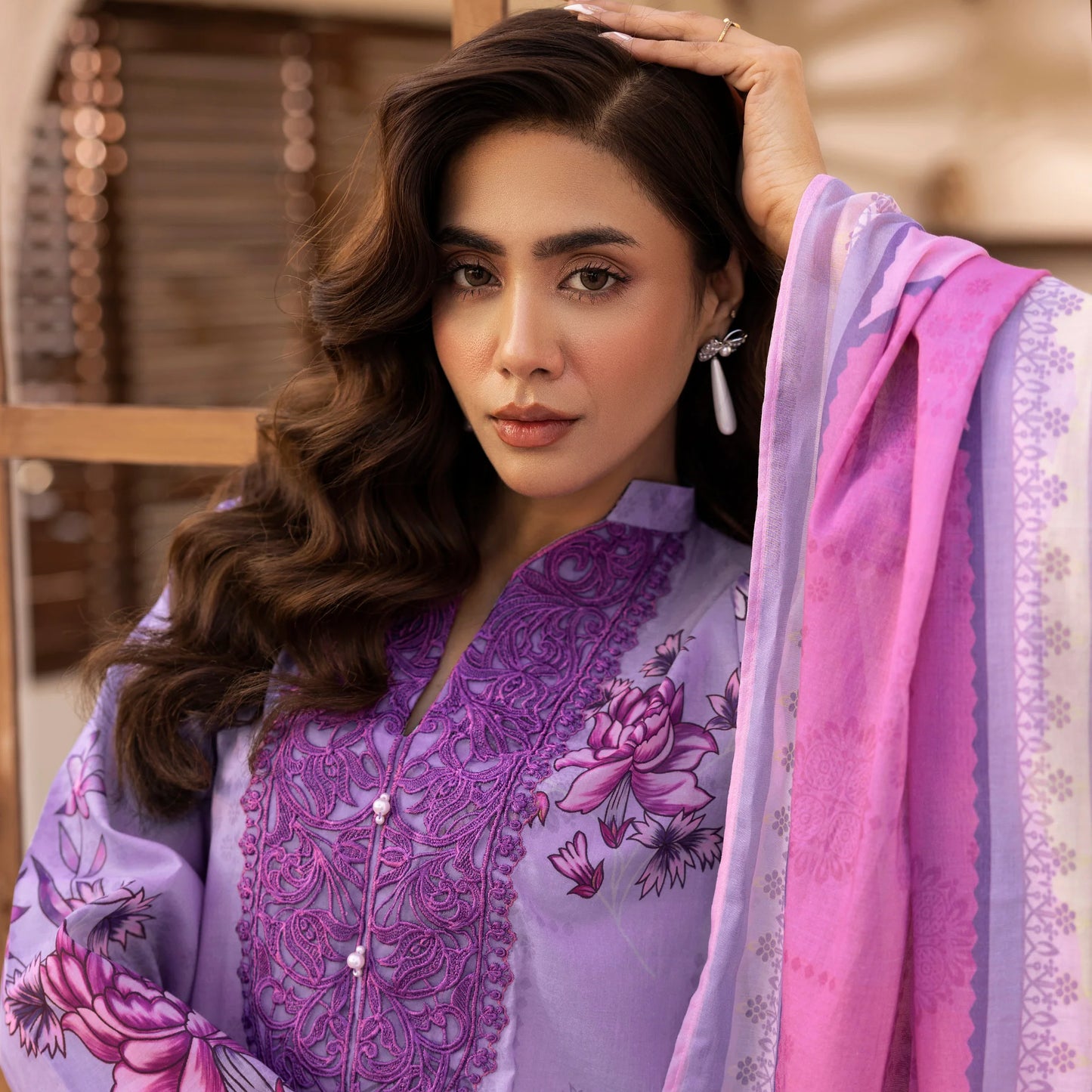 3 Piece Stitched Lawn Suit with Embroidery & Print