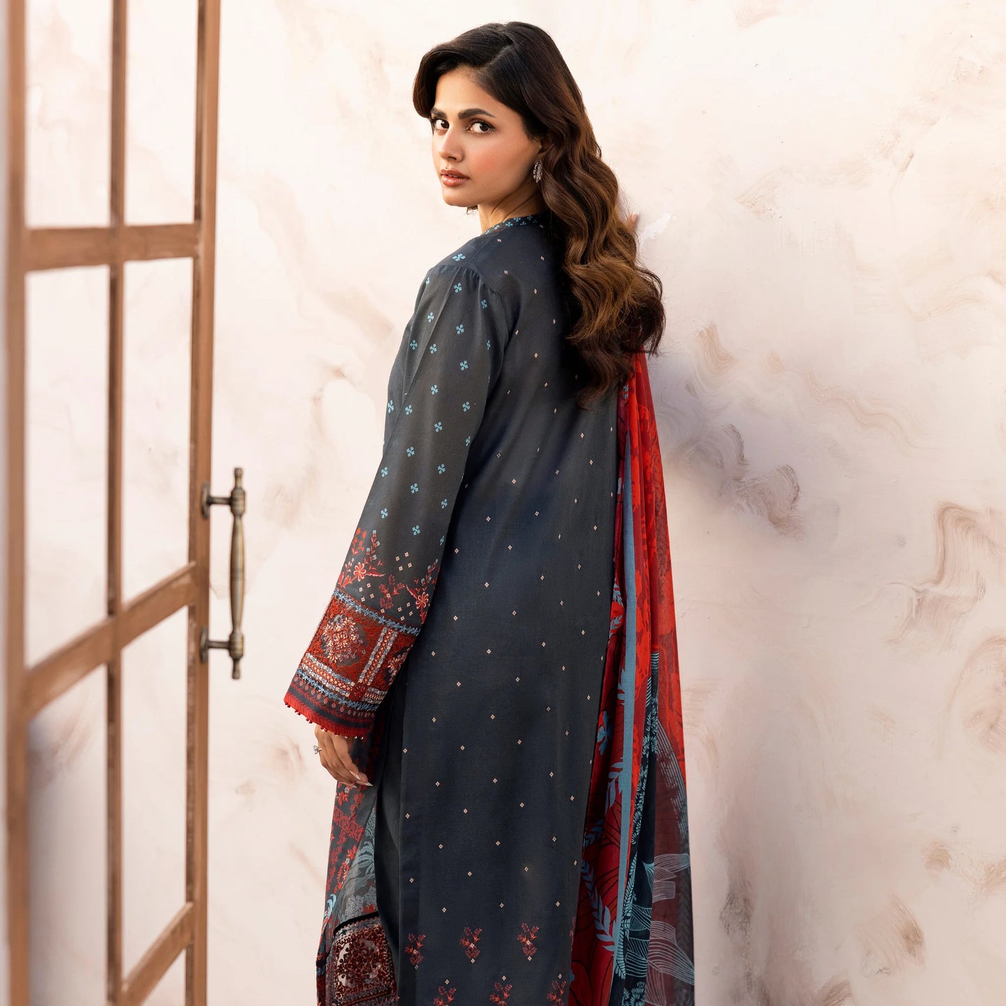 3 Piece Stitched Lawn Suit with Embroidery & Print