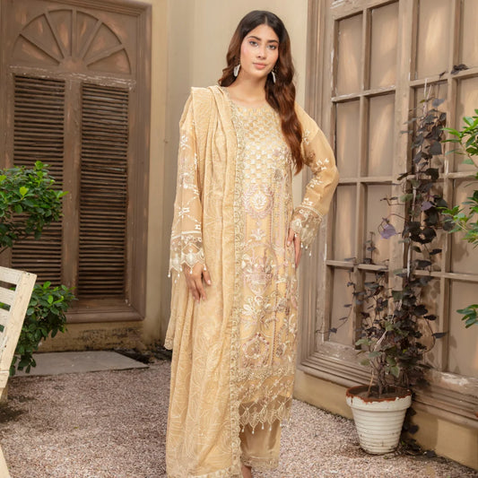 3-Piece Embroidered Chiffon Luxury Dress Stitched Outfit