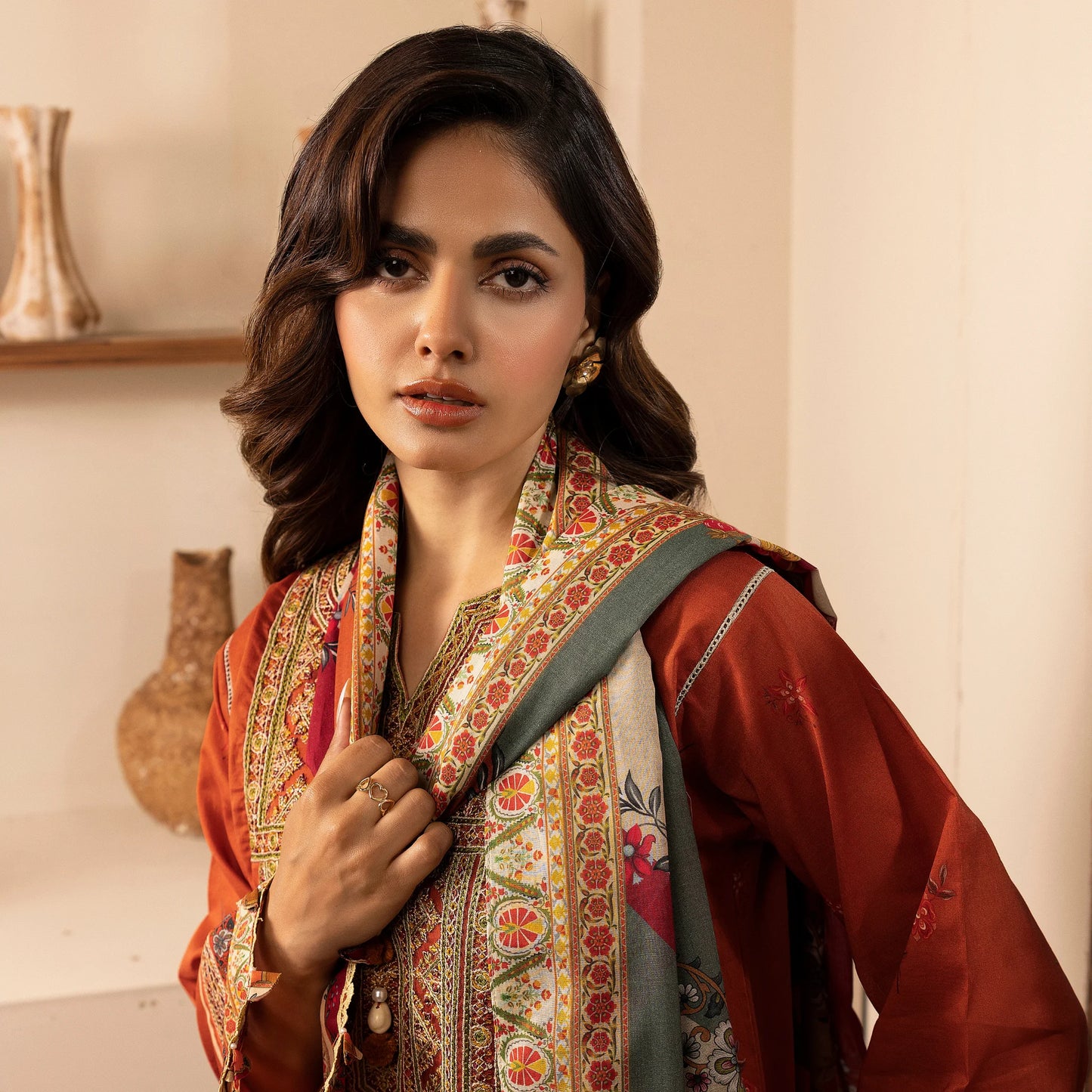 3 Piece Stitched Lawn Suit with Embroidery & Print