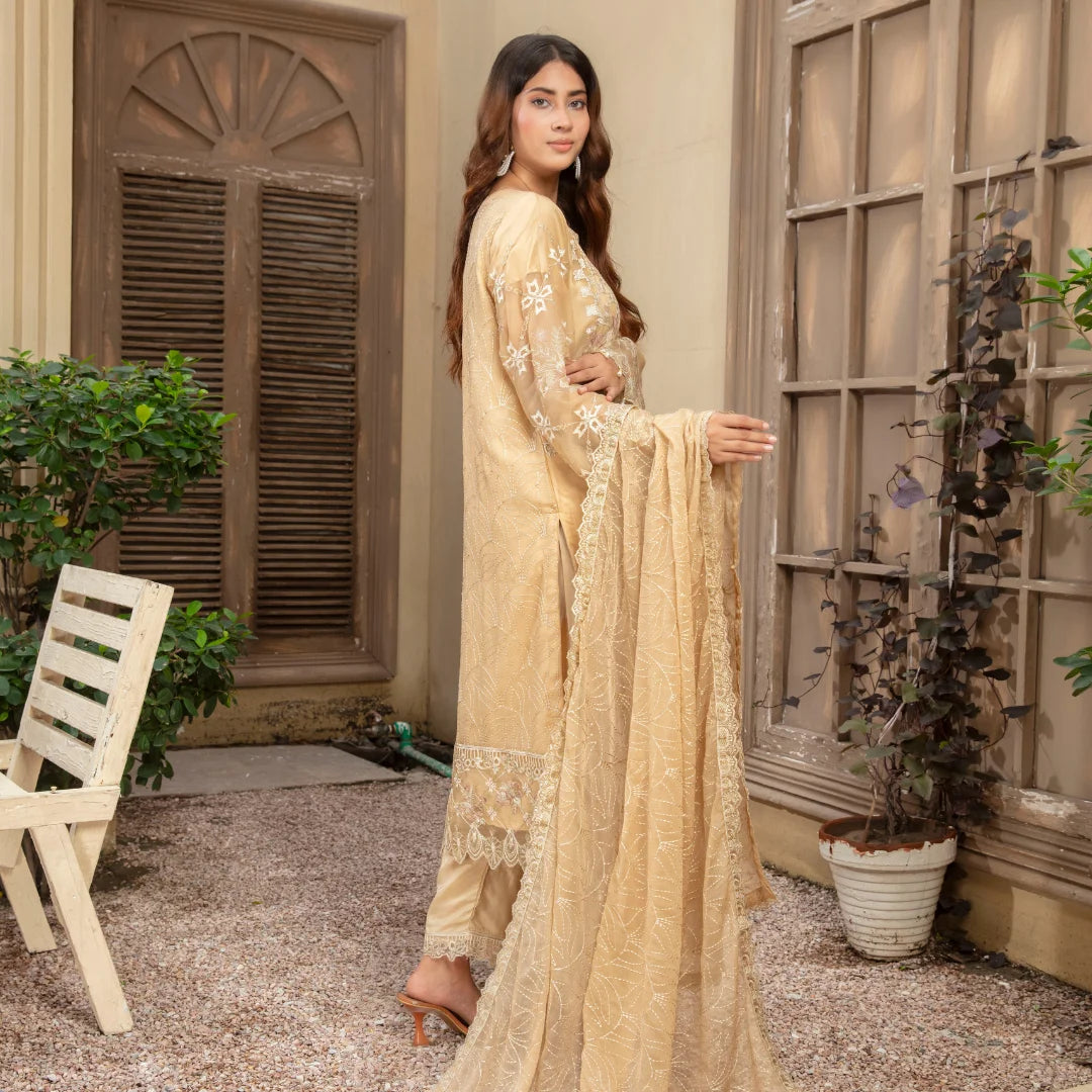 3-Piece Embroidered Chiffon Luxury Dress Stitched Outfit
