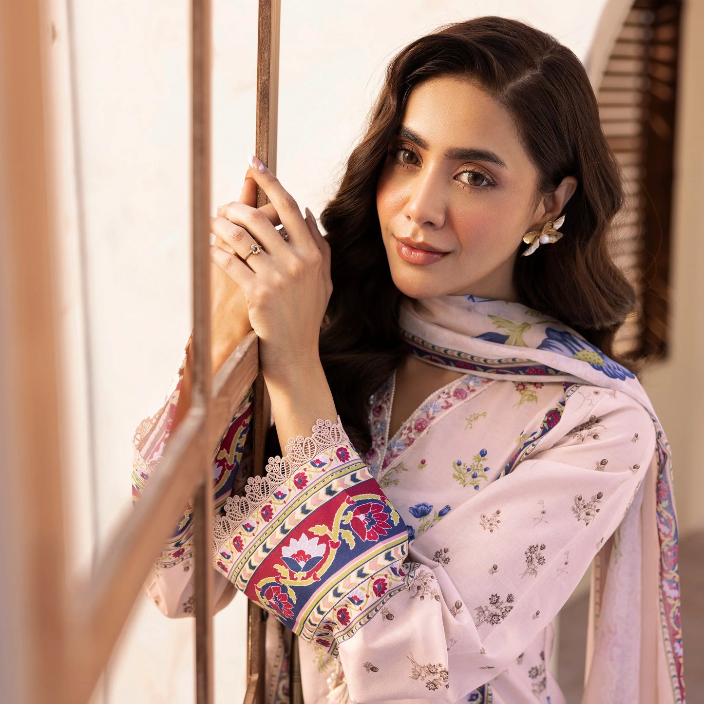 3 Piece Stitched Lawn Suit with Embroidery & Print