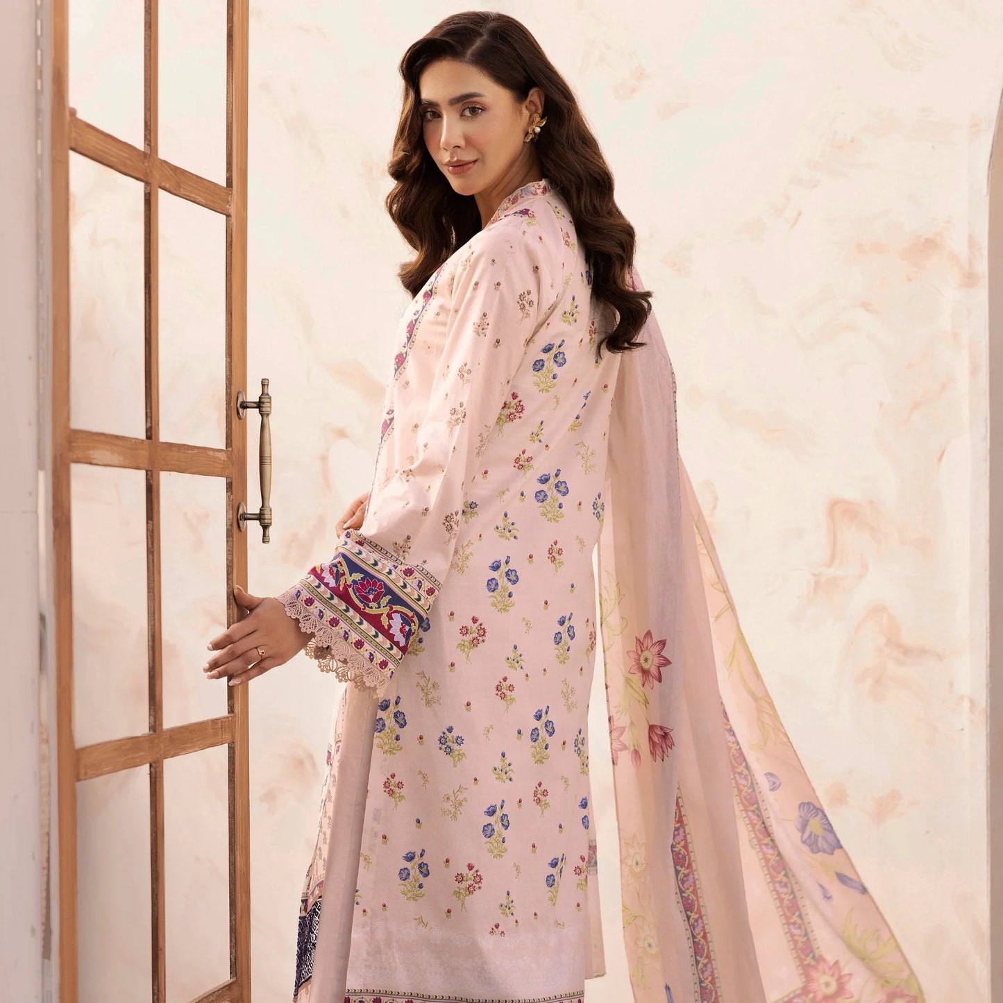 3 Piece Stitched Lawn Suit with Embroidery & Print