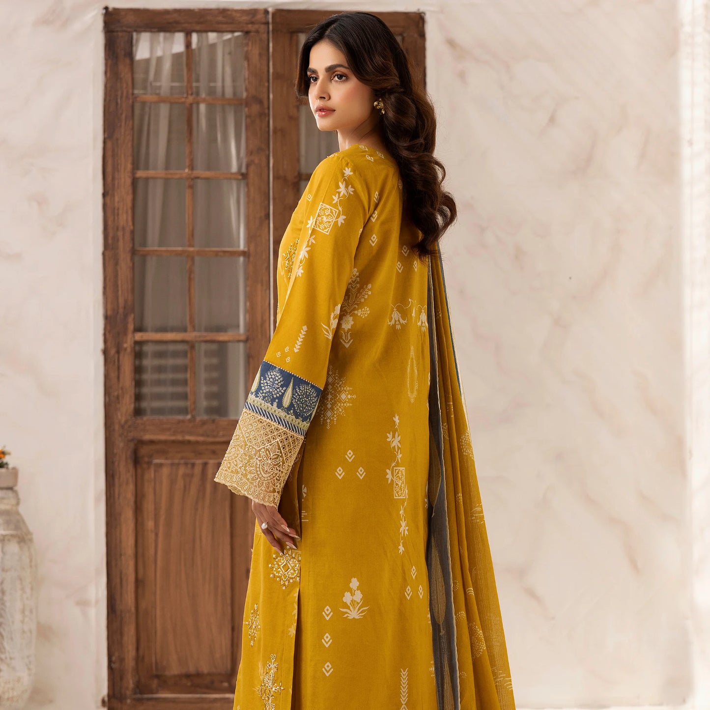 3 Piece Stitched Lawn Suit with Embroidery & Print