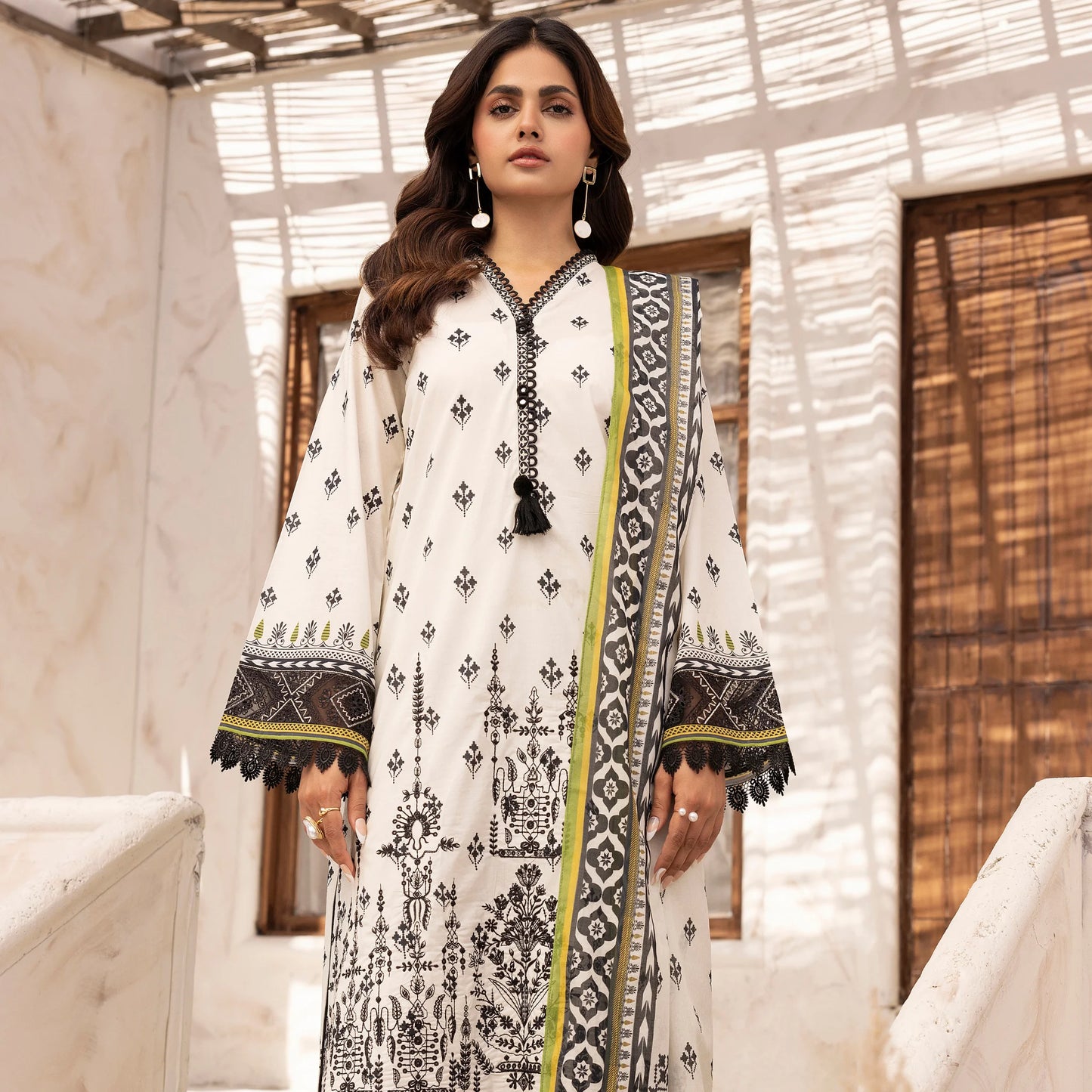 3 Piece Stitched Lawn Suit with Embroidery & Print