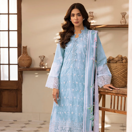 3 Piece Stitched Lawn Suit with Embroidery & Print