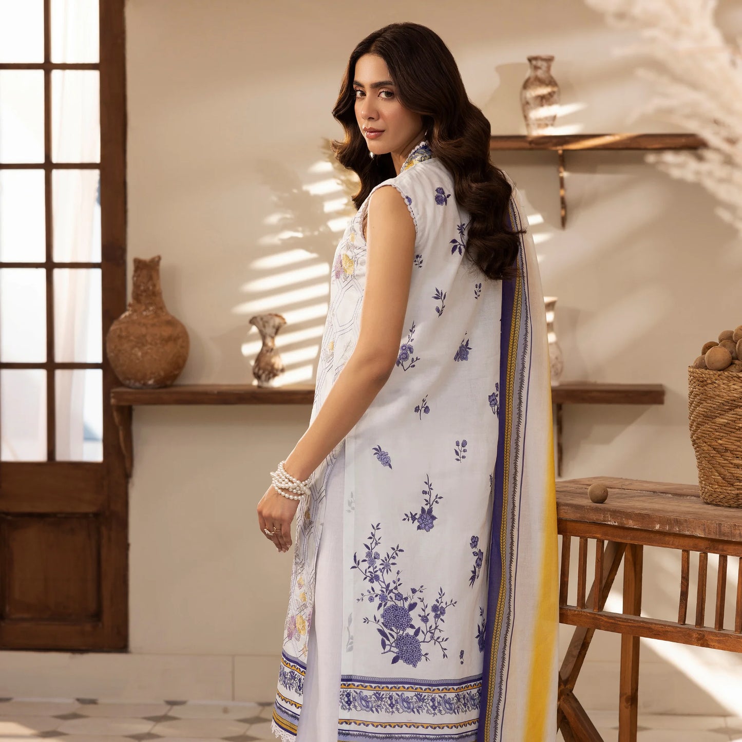 3 Piece Stitched Lawn Suit with Embroidery & Print