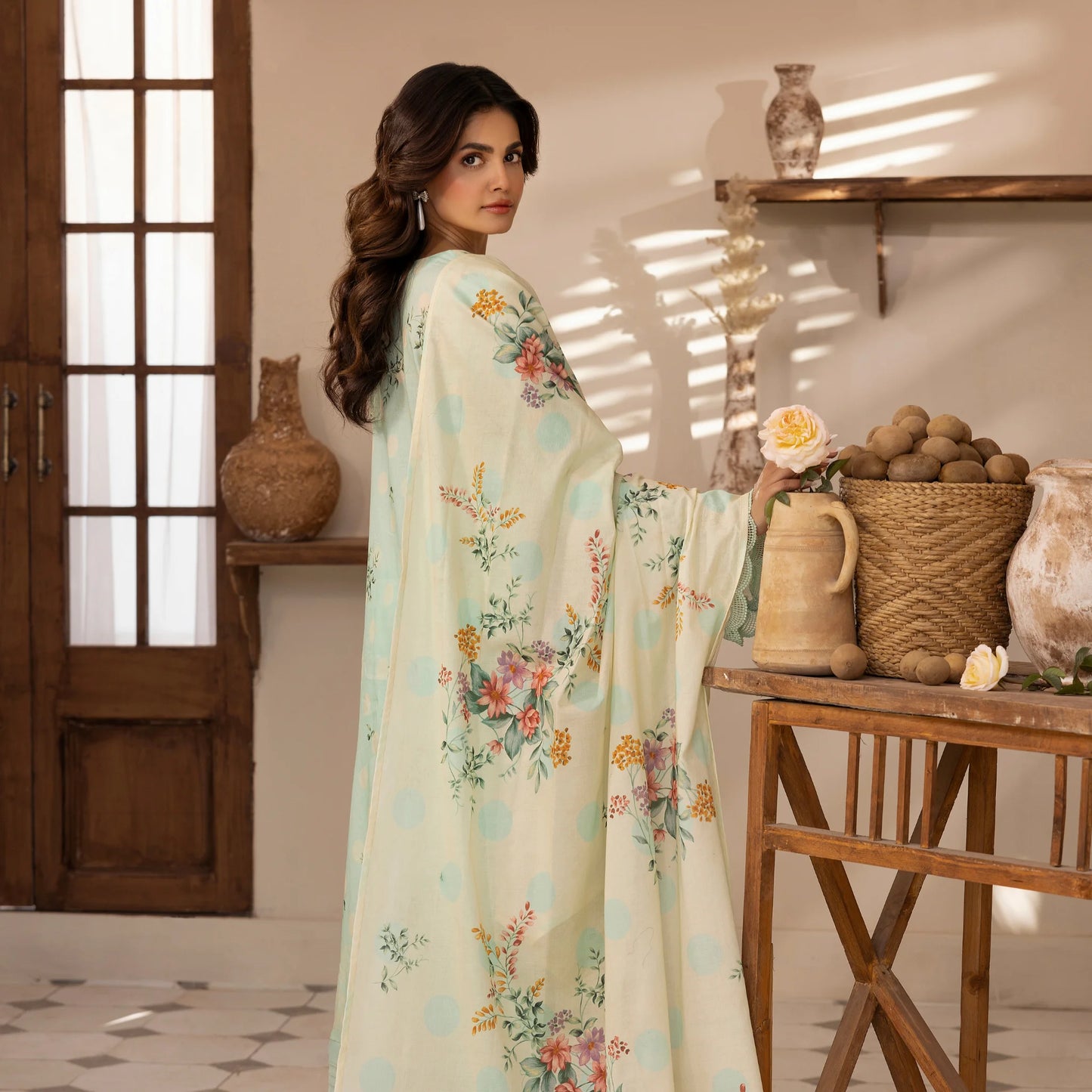 3 Piece Stitched Lawn Suit with Embroidery & Print