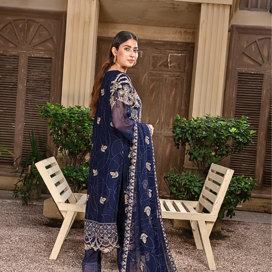 3-Piece Embroidered Chiffon Luxury Dress Stitched Outfit