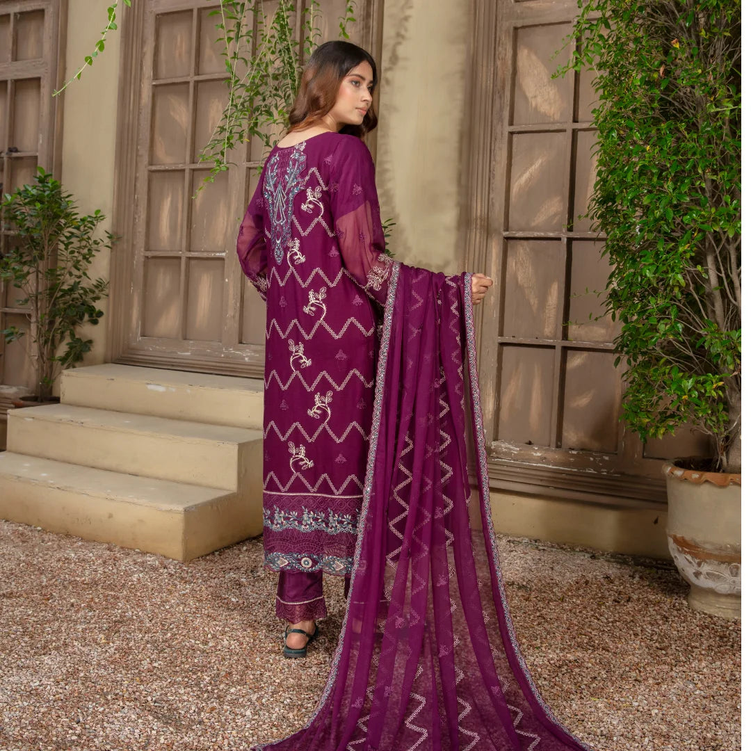 3-Piece Embroidered Chiffon Luxury Dress Stitched Outfit
