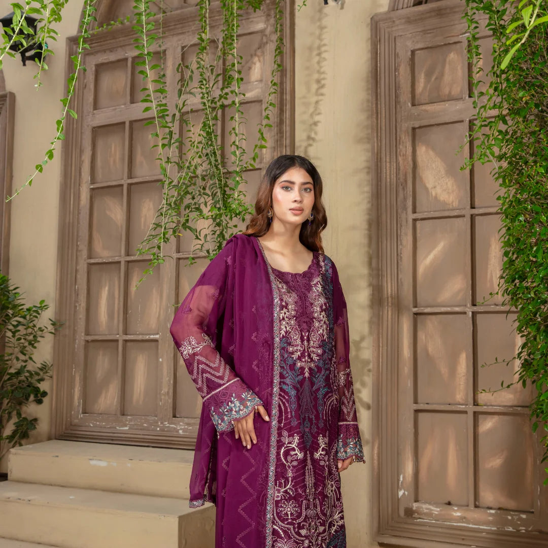 3-Piece Embroidered Chiffon Luxury Dress Stitched Outfit