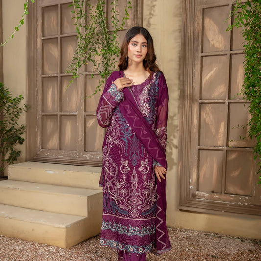 3-Piece Embroidered Chiffon Luxury Dress Stitched Outfit