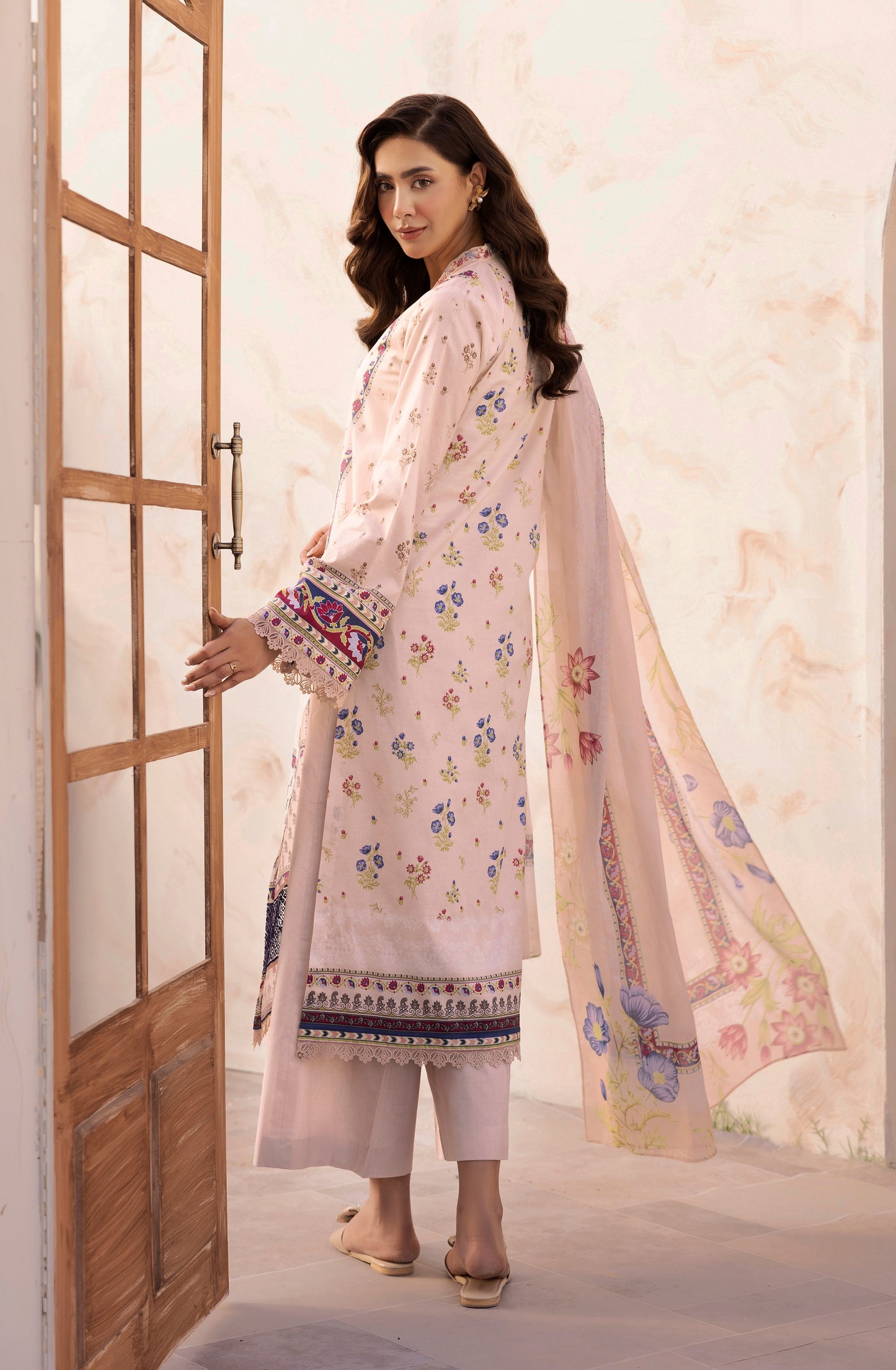 3 Piece Stitched Lawn Suit with Embroidery & Print