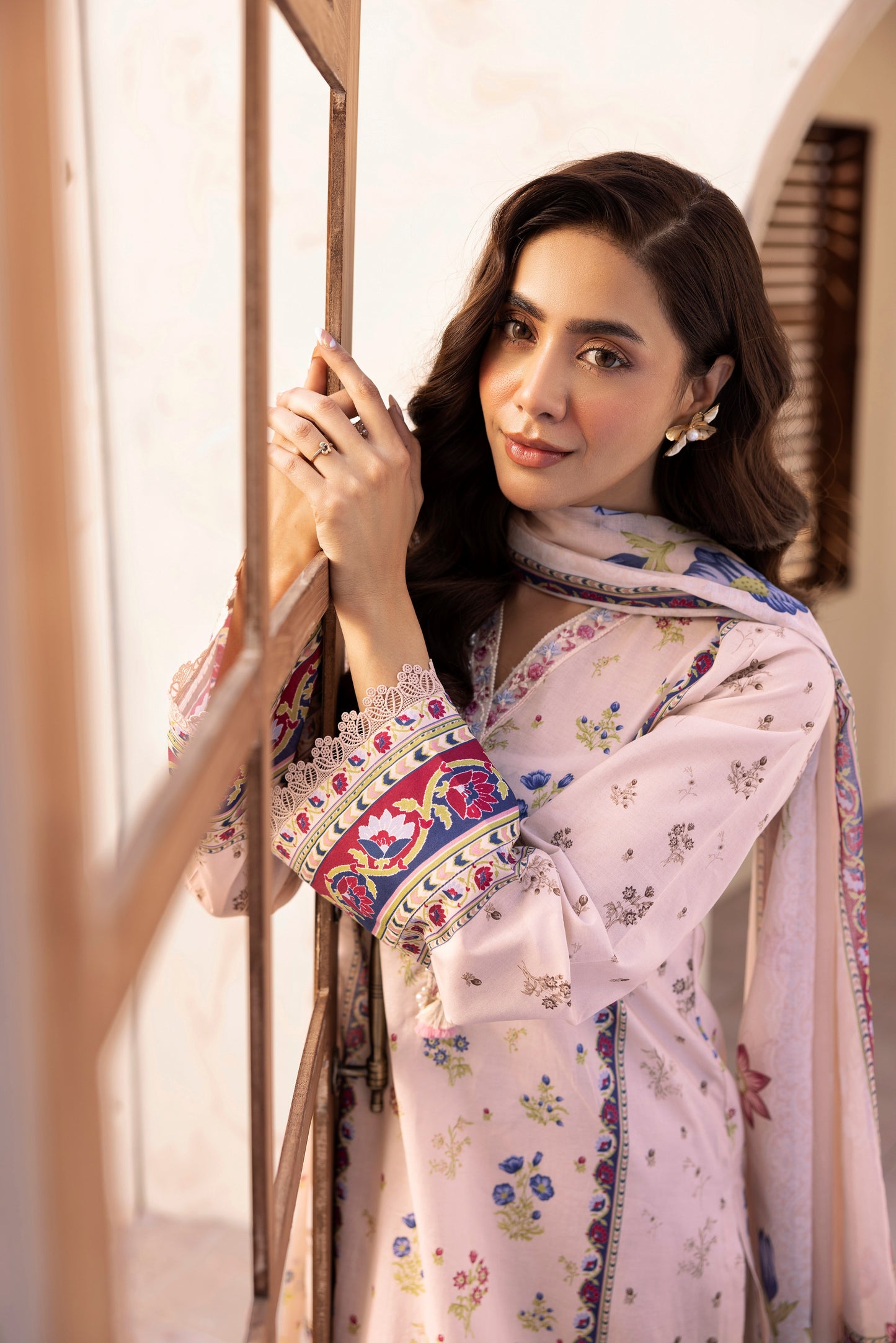 3 Piece Stitched Lawn Suit with Embroidery & Print