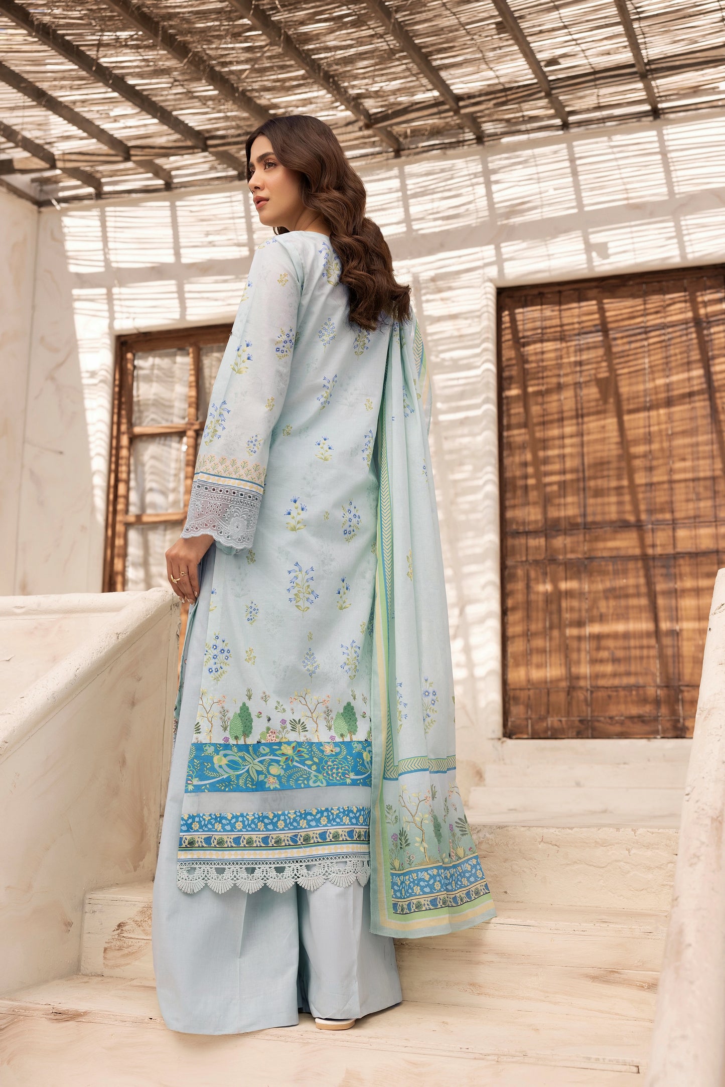 3 Piece Stitched Lawn Suit with Embroidery & Print
