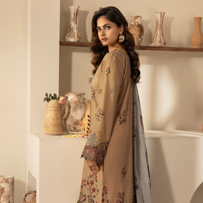 3 Piece Stitched Lawn Suit with Embroidery & Print