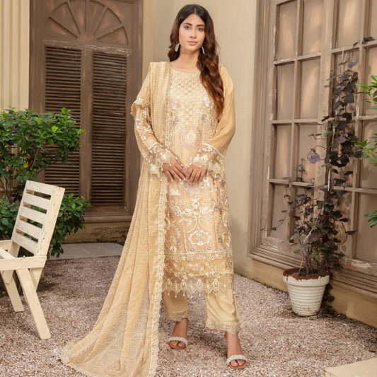 3-Piece Embroidered Chiffon Luxury Dress Stitched Outfit