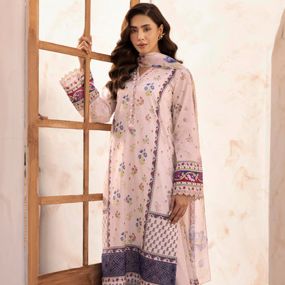 3 Piece Stitched Lawn Suit with Embroidery & Print