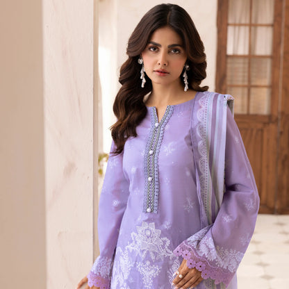 3 Piece Stitched Lawn Suit with Embroidery & Print