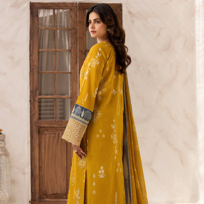 3 Piece Stitched Lawn Suit with Embroidery & Print