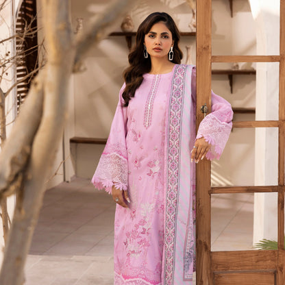 3 Piece Stitched Lawn Suit with Embroidery & Print