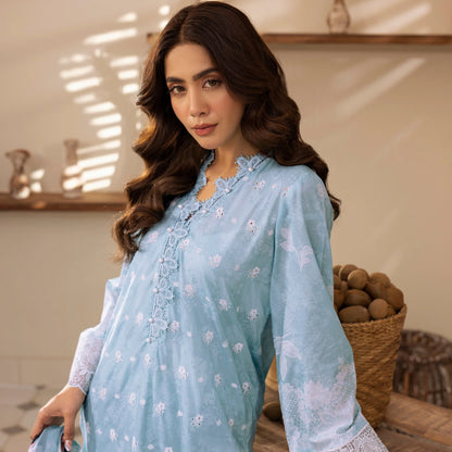 3 Piece Stitched Lawn Suit with Embroidery & Print