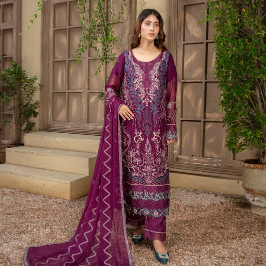 3-Piece Embroidered Chiffon Luxury Dress Stitched Outfit