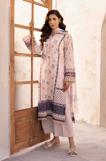 3 Piece Stitched Lawn Suit with Embroidery & Print