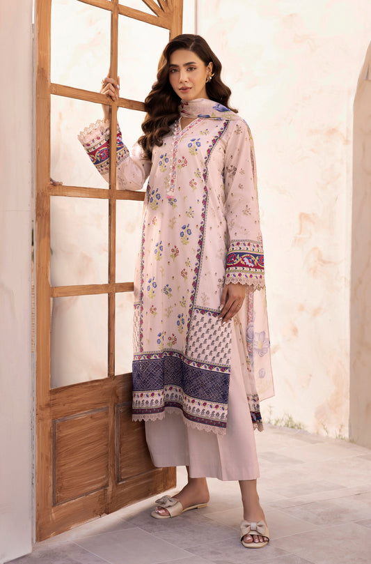 3 Piece Stitched Lawn Suit with Embroidery & Print