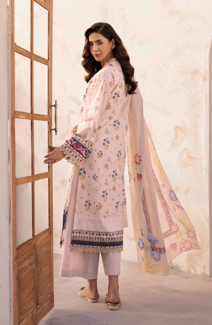 3 Piece Stitched Lawn Suit with Embroidery & Print
