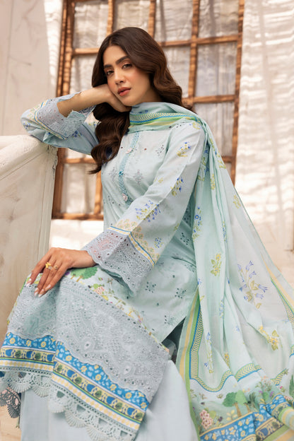 3 Piece Stitched Lawn Suit with Embroidery & Print