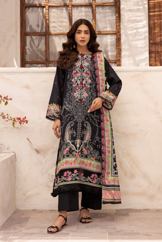 3 Piece Stitched Lawn Suit with Embroidery & Print